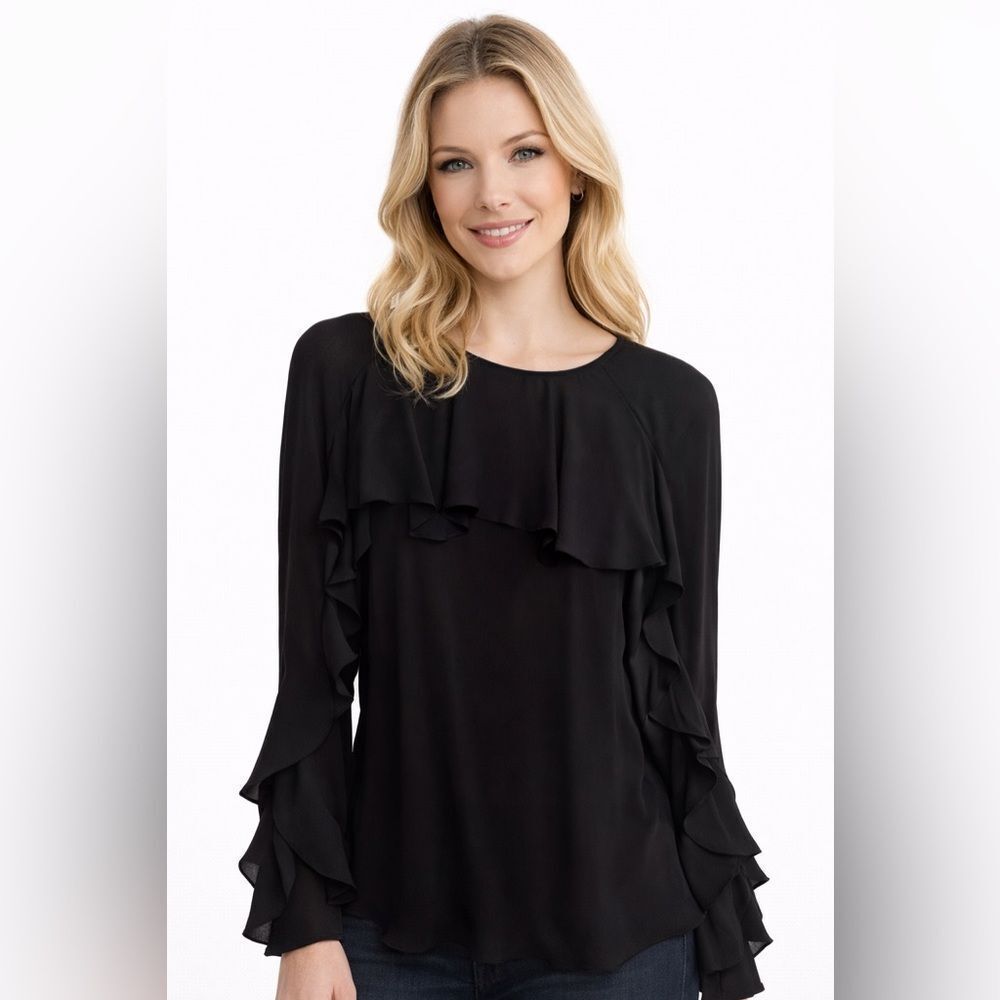 Veronica Beard Black Silk Ruffle Blouse NWOT